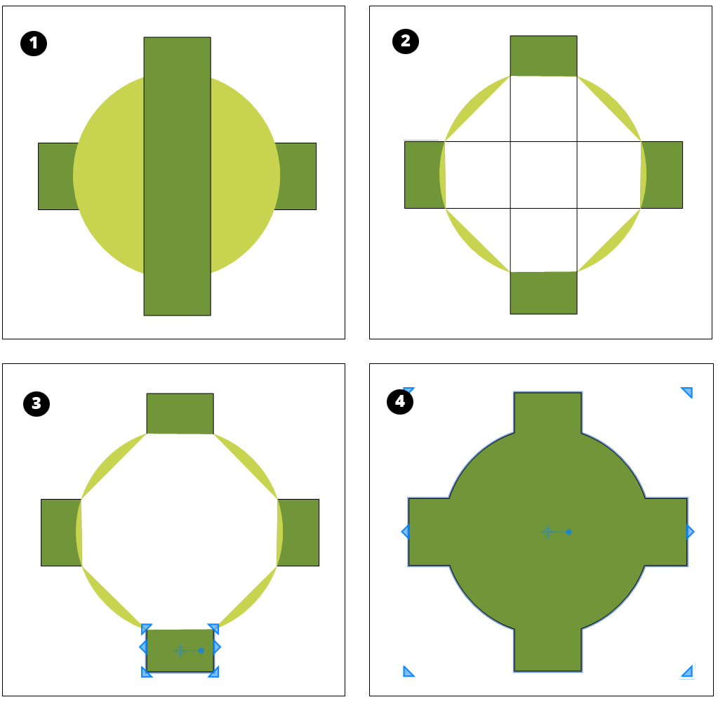 Vous pouvez diviser et fusionner des formes simples pour créer des formes plus complexes