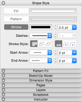 Mac OS X の Shape Style (図形スタイル) パネルの Stroke (ストローク) 設定