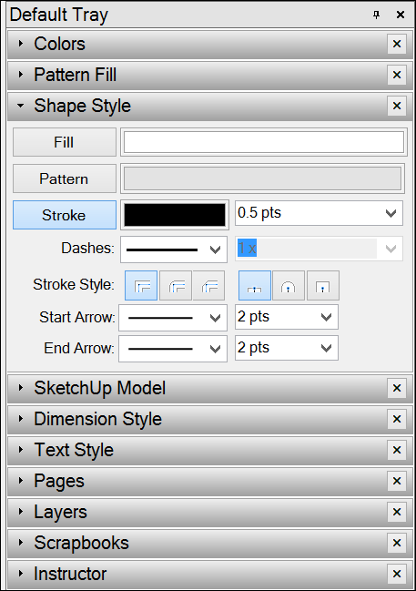 The Stroke settings on the Shape Style panel in Microsoft Windows