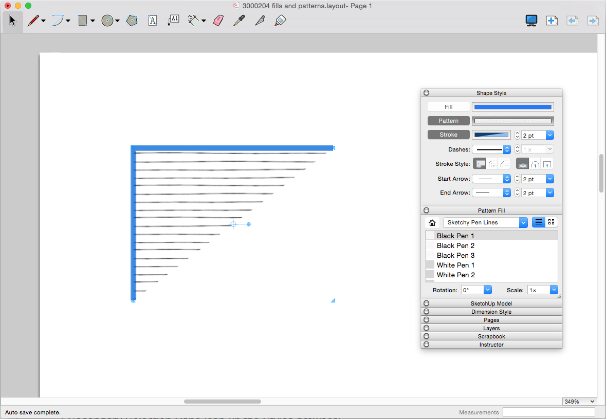 LayOut includes preset patterns that you can select in the Pattern Fill panel.