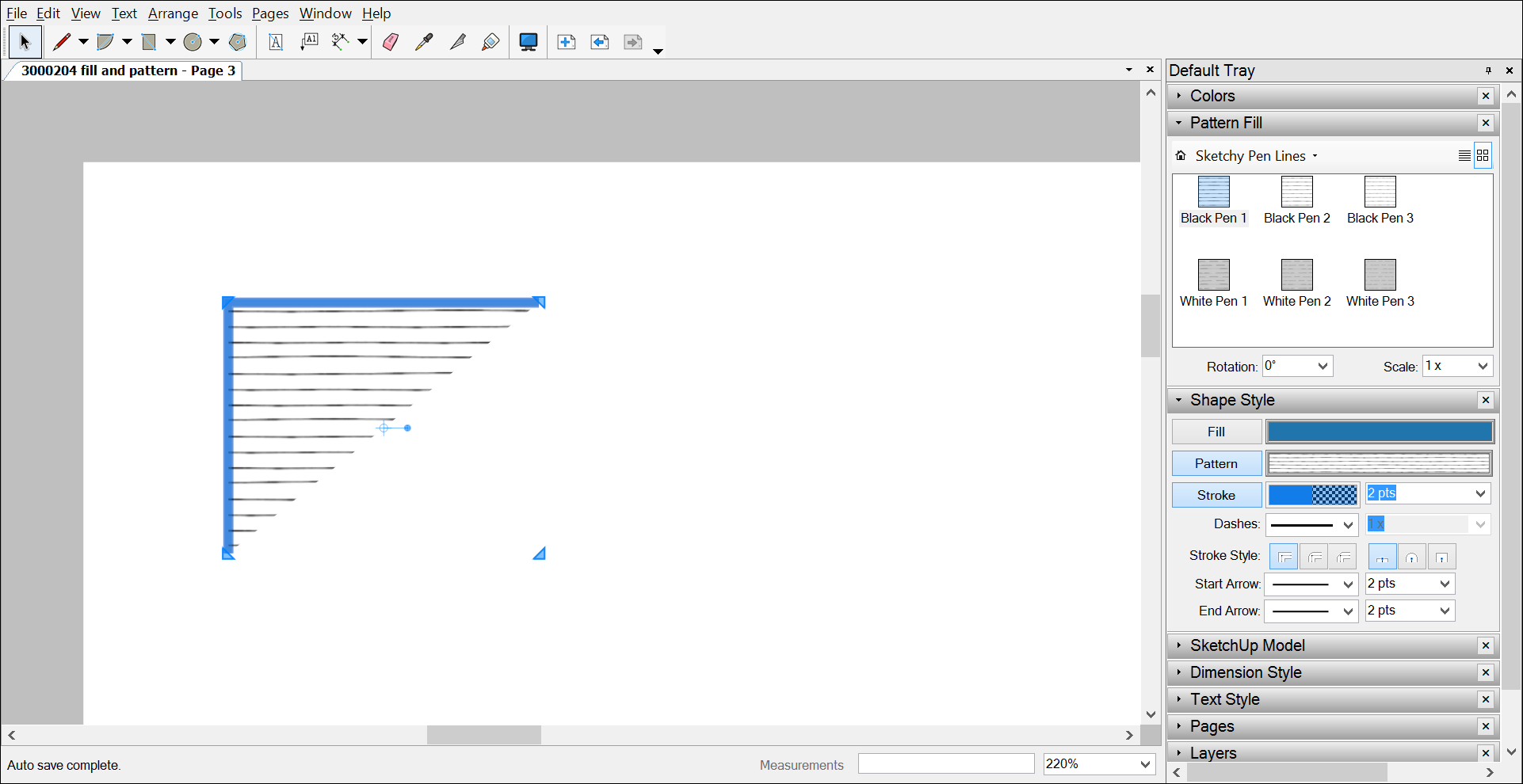 LayOut includes preset patterns that you can select in the Pattern Fill panel.