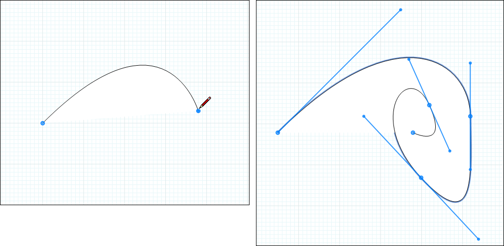 Cuando dibujas una curva en LayOut, puedes crear una sola curva o establecer un punto para seguir dibujando segmentos curvos.
