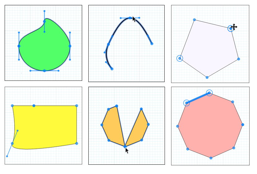 Ouvrez l'éditeur de chemins de LayOut pour modifier des chemins en faisant glisser un contrôle de courbure, en déplaçant ou en ajoutant un point ou en supprimant un point.