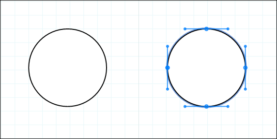 Double-cliquez sur une entité de dessin de LayOut, ou sélectionnez-la et appuyez sur Entrée pour afficher les contrôles de courbure dans l'éditeur de chemins.