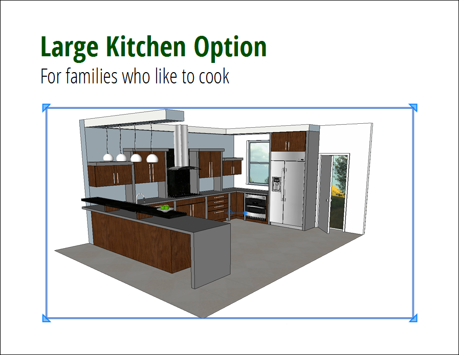 Click a SketchUp model entity anytime to activate its selection border and move, rotate, or arrange the model entity in relation to other LayOut entities.