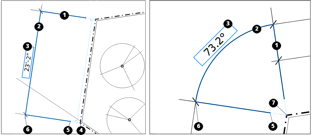Ein LayOut-Abmessungselement enthält verschiedene Linien und Punkte, die Sie verschieben können.