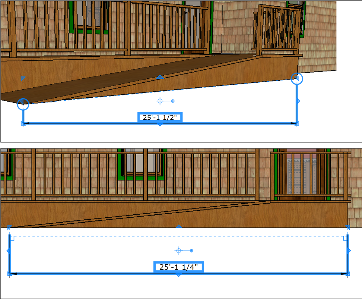 In LayOut, visual cues tell you whether a dimension marks a perspective view or an orthographic projected view