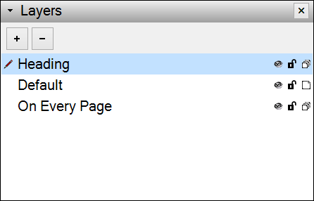 In LayOut, content is added to the active layer, indicated by the red pencil icon.