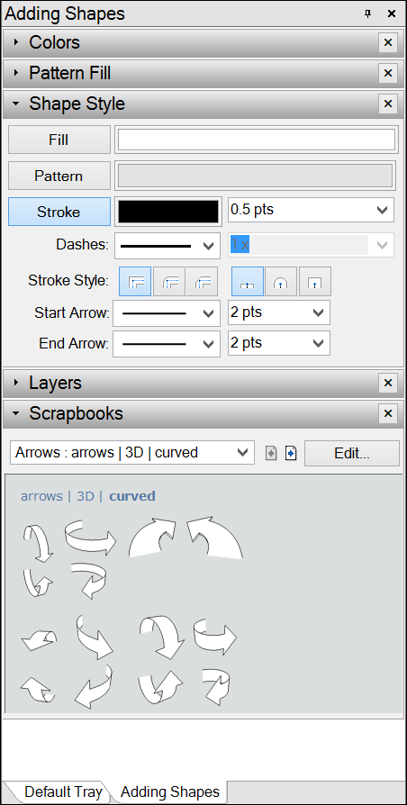 In LayOut for Microsoft Windows, select a tray tab to switch among open panel trays.