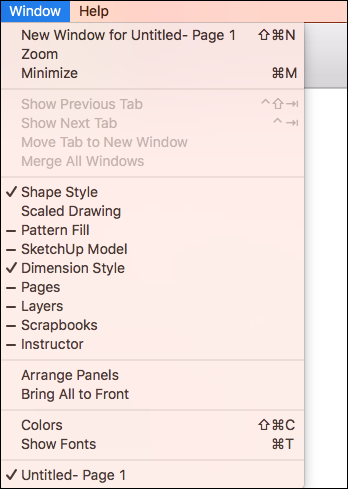 The Window menu in SketchUp for macOS