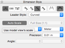 LayOut では、Dimension Style (寸法スタイル) パネルで寸法テキストと寸法単位のスタイルを設定できます。