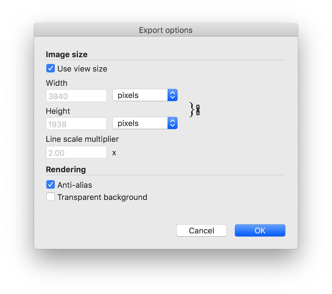 SketchUps Export Image Options dialog box for PNG and TIFF files in Microsoft Windows