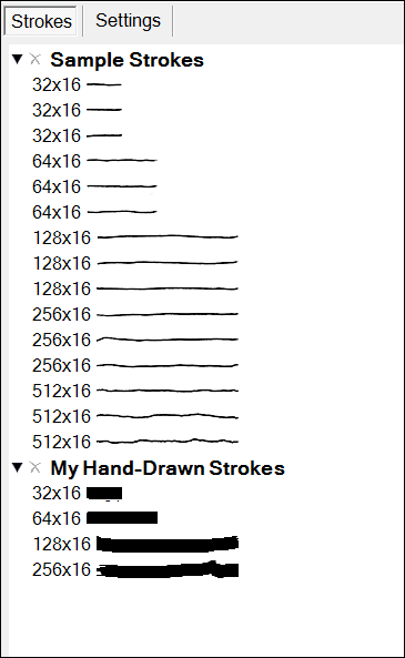 Hand-drawn strokes that you import into Style Builder appear as a library on the Strokes tab