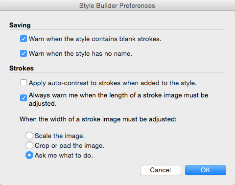 The Style Builder Preferences dialog box in Mac OS X