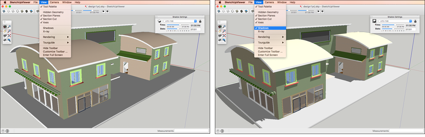 SketchUp Desktop Viewer enables you to see how the sun will cast shadows on a building