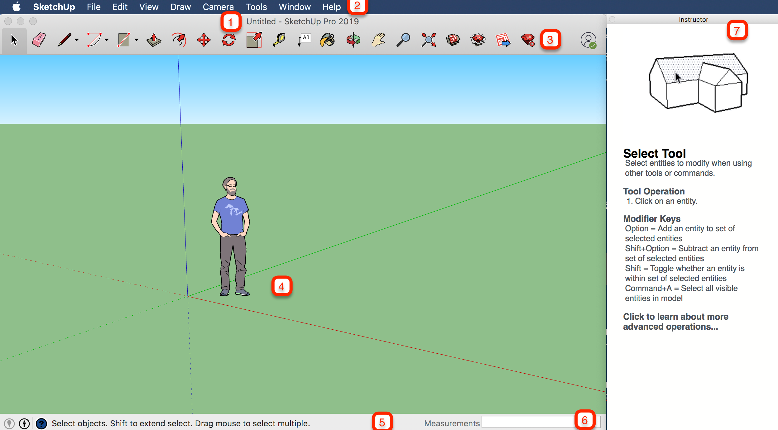 SketchUp felület macOS rendszerben