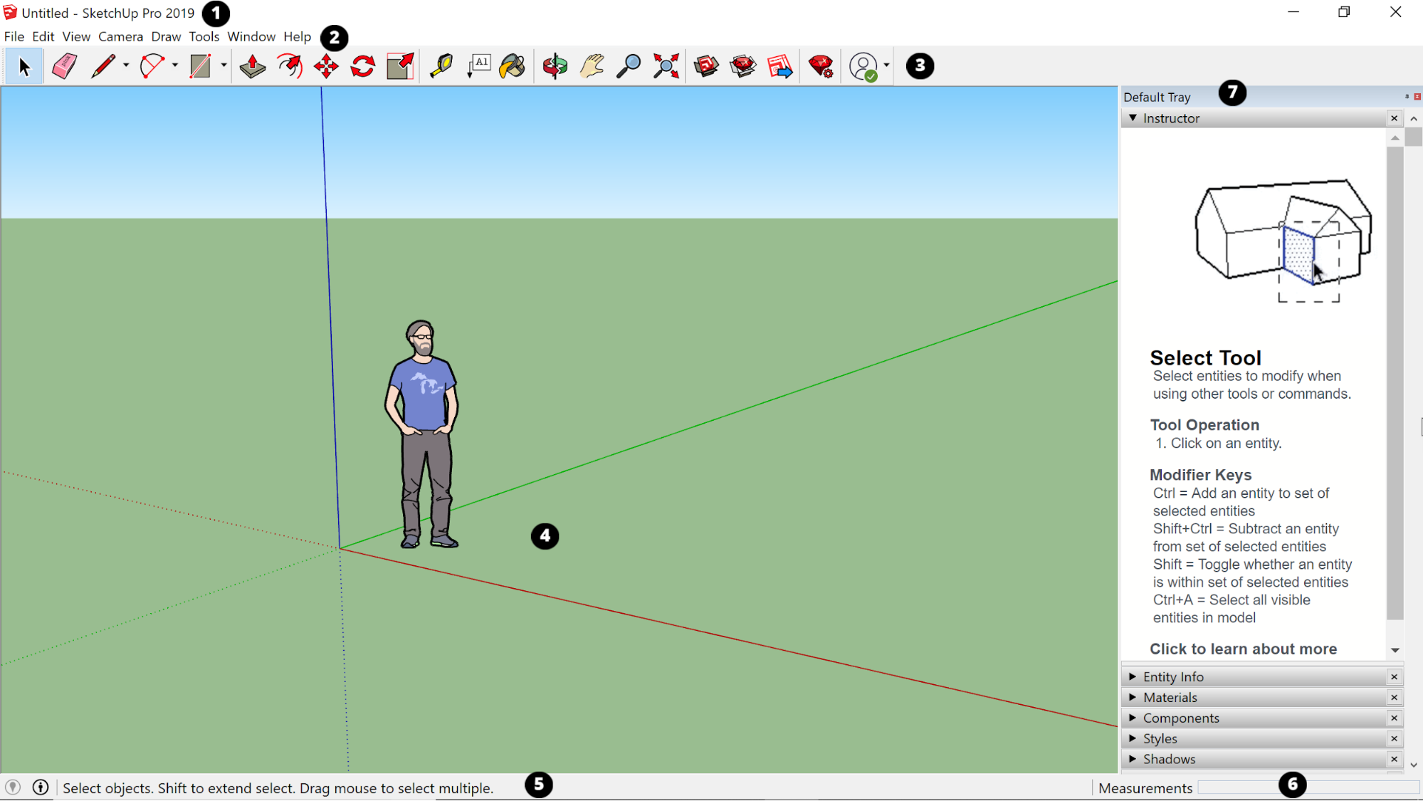 Windows의 SketchUp 인터페이스