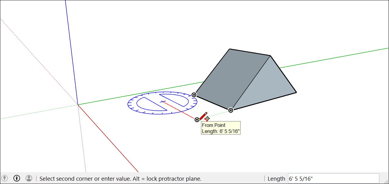 Tworzenie pierwszej krawędzi obróconego prostokąta w programie SketchUp