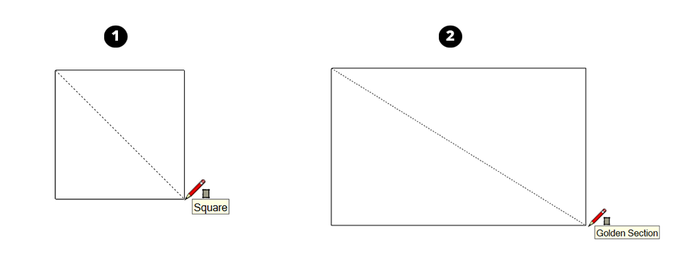 SketchUpで長方形を描画すると、推定エンジンは長方形が正方形または黄金分割であるかどうかを通知します