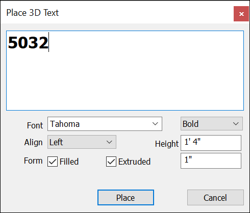Boîte de dialogue Placer du texte 3D