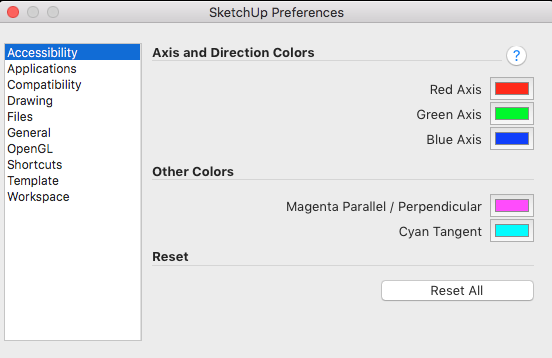 SketchUp enables people who experience color blindness to change the axis and inference colors