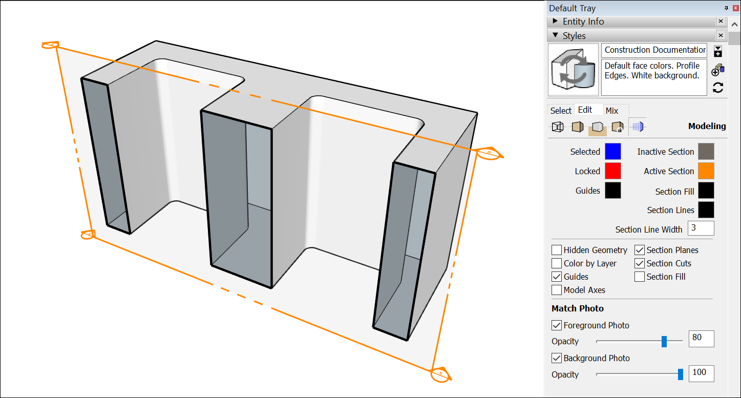 A section cut can show empty space where the real-life object would be solid.