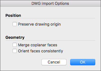 Opcje importu plików CAD programu SketchUp Pro w systemie Mac OS X