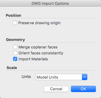 Mac OS X 用の SketchUp Pro CAD インポートオプション