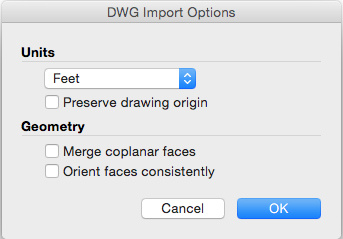 SketchUp Pros CAD 导入选项（适用于 Mac OS X）