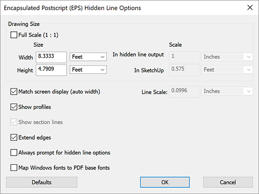 Boîte de dialogue Options de ligne cachée pour fichiers EPS et PDF sous Windows