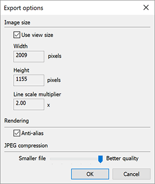 Caixa de diálogo Opções de exportação para JPEG do SketchUp no Microsoft Windows