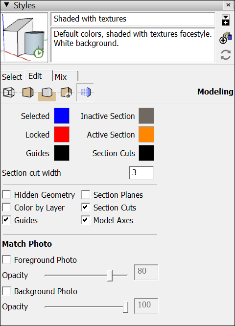 In SketchUp you can change the colors of modeling cues and choose what items appear on-screen