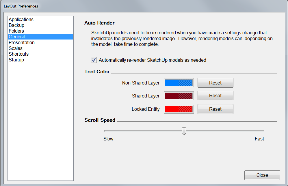 LayOut’s Mouse Scroll Speed Dialog